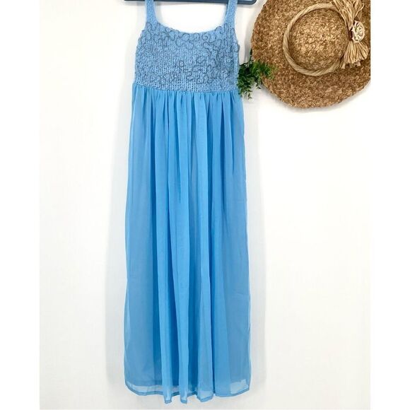 Handmade Women's Sleeveless Chiffon Crochet Knit Maxi Dress Fairy Core Blue Smal - Picture 16 of 16